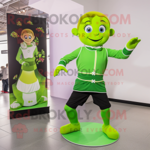 Lime Green Irish Dancer mascot costume character dressed with a Turtleneck and Scarves