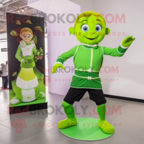 Lime Green Irish Dancer mascot costume character dressed with a Turtleneck and Scarves