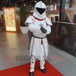 White Medieval Knight mascot costume character dressed with a Jumpsuit and Lapel pins