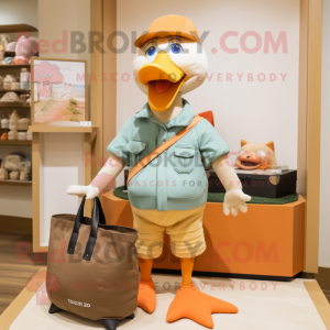 Peach Geese mascot costume character dressed with a Chinos and Tote bags