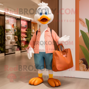 Peach Geese mascot costume character dressed with a Chinos and Tote bags