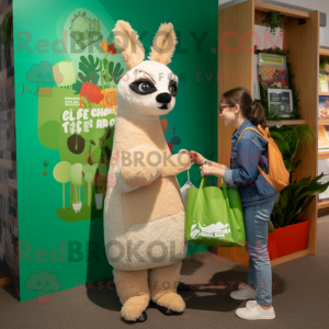 Forest Green Llama mascot costume character dressed with a Mom Jeans and Tote bags