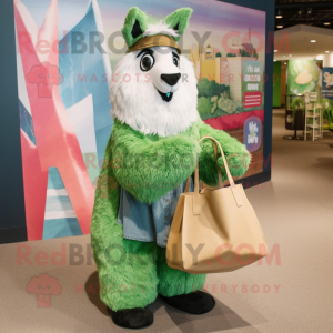 Forest Green Llama mascot costume character dressed with a Mom Jeans and Tote bags