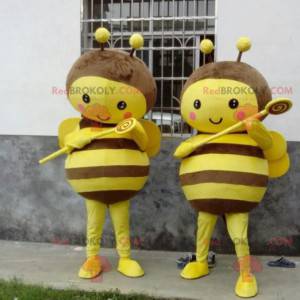 2 gelbe und braune Bienenmaskottchen - Redbrokoly.com