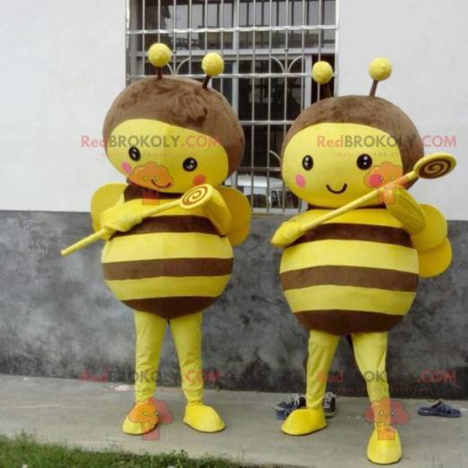 2 yellow and brown bee mascots - Redbrokoly.com