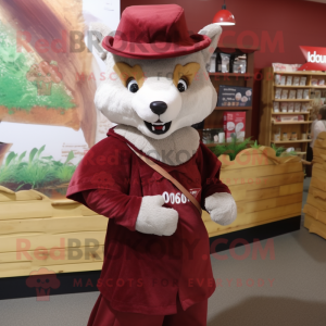Maroon Dingo mascot costume character dressed with a Wrap Skirt and Hats