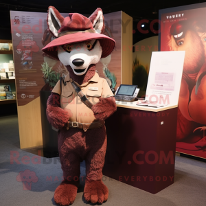 Maroon Dingo mascot costume character dressed with a Wrap Skirt and Hats