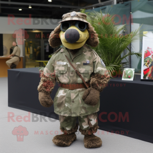 Olive Special Air Service mascot costume character dressed with a Blouse and Brooches