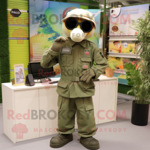 Olive Special Air Service mascot costume character dressed with a Blouse and Brooches