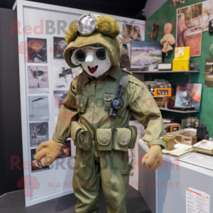 Olive Special Air Service mascot costume character dressed with a Blouse and Brooches