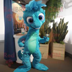 Cyan Seahorse maskot...