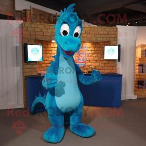 Cyan Seahorse maskot drakt...