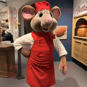 Red Ratatouille mascot costume character dressed with a Henley Tee and Belts