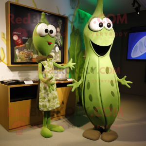 Olive Television mascot costume character dressed with a Maxi Dress and Brooches
