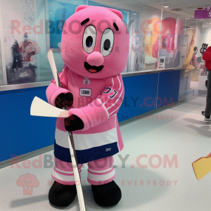 Pink Ice Hockey Stick mascot costume character dressed with a Cover-up and Cummerbunds