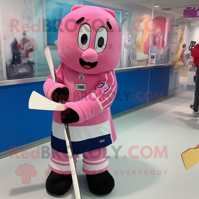 Pink Ice Hockey Stick mascot costume character dressed with a Cover-up and Cummerbunds Pink Ice Hockey Stick mascot costume character dressed with a Cover-up and Cummerbunds
