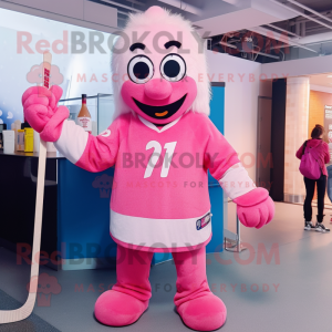 Pink Ice Hockey Stick mascot costume character dressed with a Cover-up and Cummerbunds