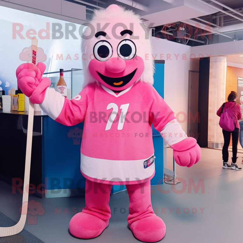 Pink Ice Hockey Stick mascot costume character dressed with a Cover-up and Cummerbunds Pink Ice Hockey Stick mascot costume character dressed with a Cover-up and Cummerbunds