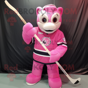 Pink Ice Hockey Stick mascot costume character dressed with a Cover-up and Cummerbunds