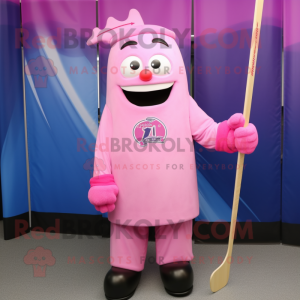 Pink Ice Hockey Stick mascot costume character dressed with a Cover-up and Cummerbunds