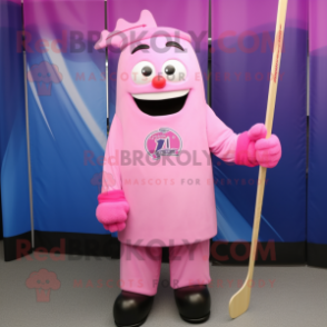 Pink Ice Hockey Stick mascot costume character dressed with a Cover-up and Cummerbunds