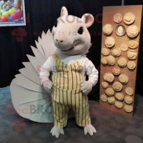 Cream Armadillo mascot costume character dressed with a Poplin Shirt and Coin purses