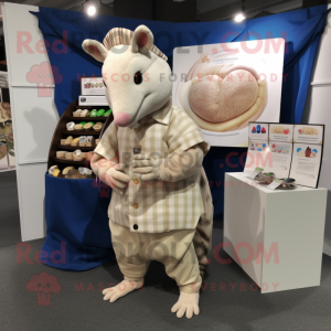 Cream Armadillo mascot costume character dressed with a Poplin Shirt and Coin purses