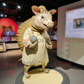 Cream Armadillo mascot costume character dressed with a Poplin Shirt and Coin purses