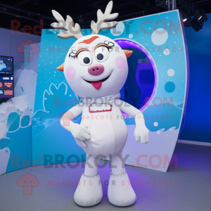 White Reindeer mascot costume character dressed with a Bikini and Hair clips