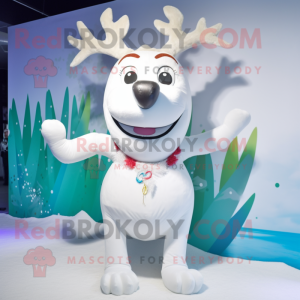 White Reindeer mascot costume character dressed with a Bikini and Hair clips