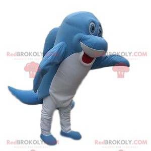 Meget sjov blå og hvid delfin maskot - Redbrokoly.com