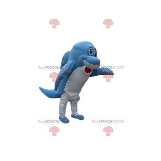 Mascotte delfino blu e bianco molto divertente - Redbrokoly.com