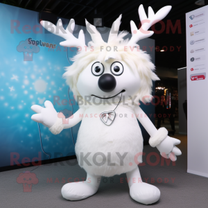 White Reindeer mascot costume character dressed with a Bikini and Hair clips