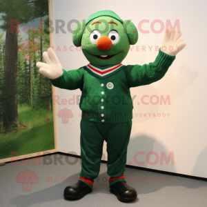 Forest Green Juggle mascot costume character dressed with a Sweater and Suspenders