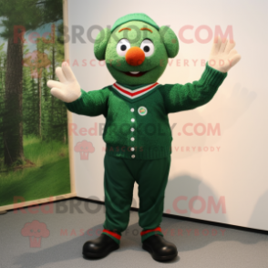 Forest Green Juggle mascot costume character dressed with a Sweater and Suspenders