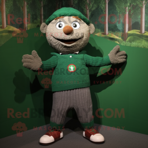 Forest Green Juggle mascot costume character dressed with a Sweater and Suspenders