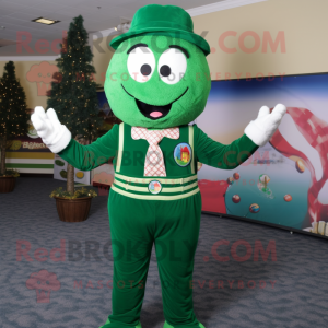 Forest Green Juggle mascot costume character dressed with a Sweater and Suspenders