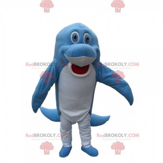 Meget sjov blå og hvid delfin maskot - Redbrokoly.com