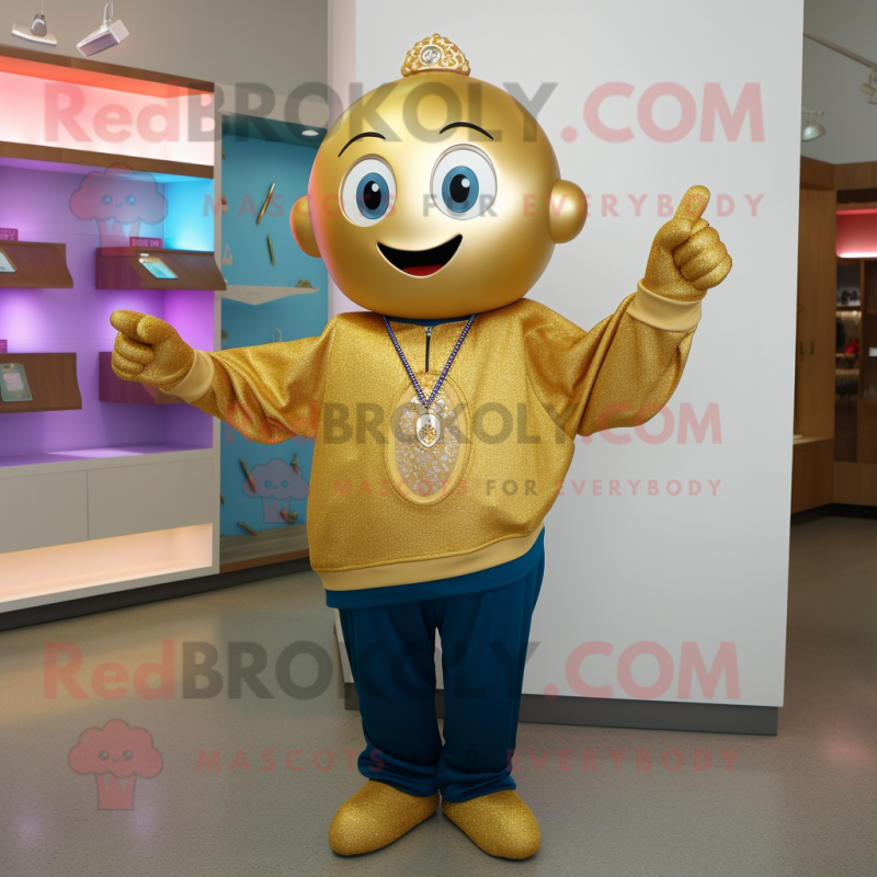 Gold Juggle mascot costume character dressed with a Sweatshirt and Necklaces Gold Juggle mascot costume character dressed with a Sweatshirt and Necklaces
