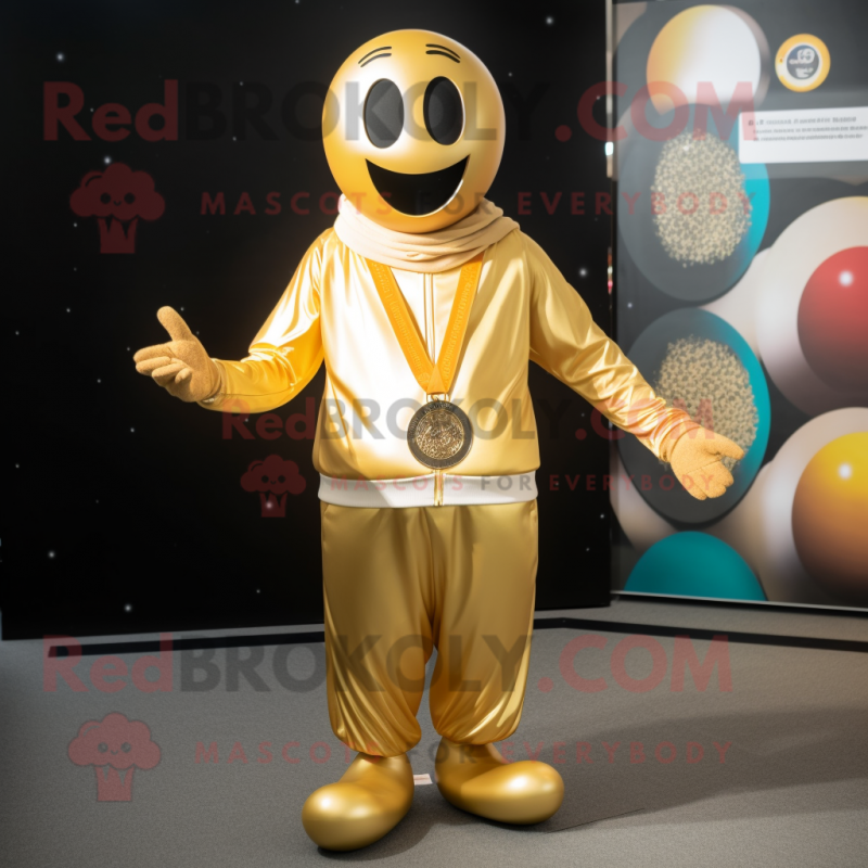 Gold Juggle mascot costume character dressed with a Sweatshirt and Necklaces