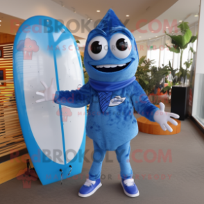 Blue Surfboard mascot costume character dressed with a Suit and Shoe clips