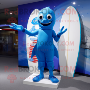 Blue Surfboard mascot costume character dressed with a Suit and Shoe clips