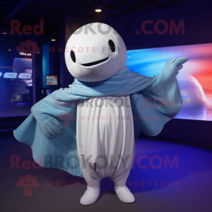 Silver Whale mascot costume character dressed with a Romper and Scarves