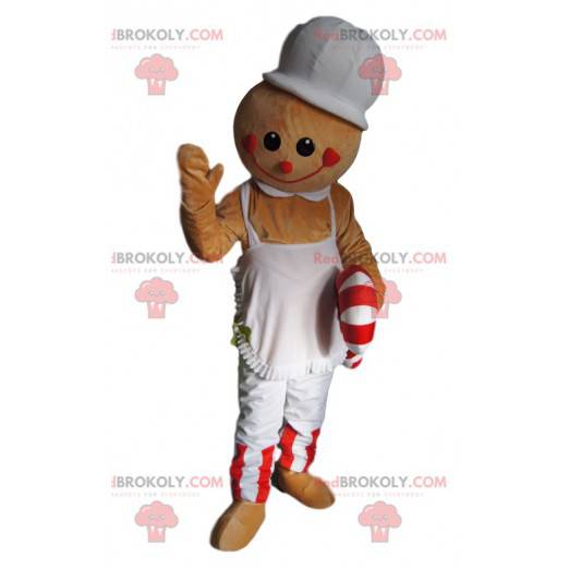 Mascot hombre beige con un delantal y azúcar de cebada -