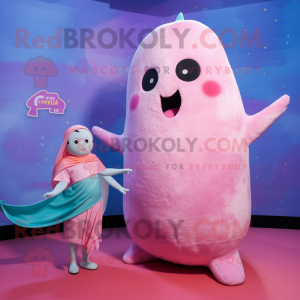 Pink Narwhal mascot costume character dressed with a Tank Top and Shawls