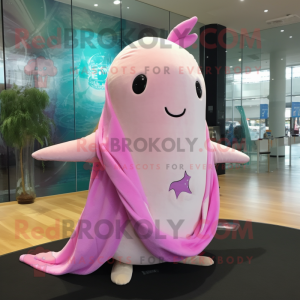 Pink Narwhal mascot costume character dressed with a Tank Top and Shawls