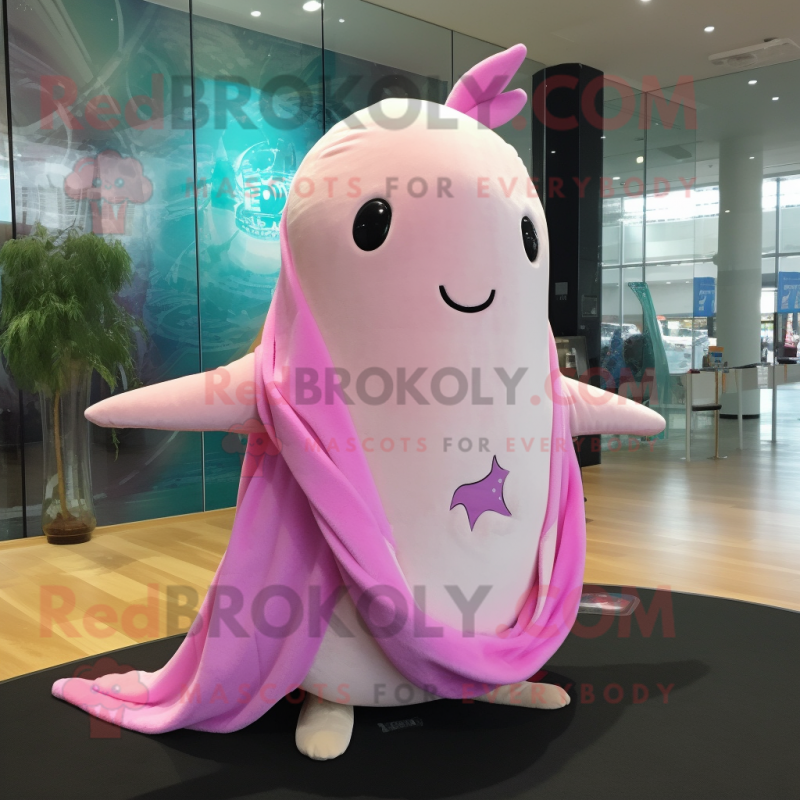 Pink Narwhal mascot costume character dressed with a Tank Top and Shawls Pink Narwhal mascot costume character dressed with a Tank Top and Shawls