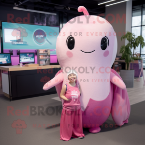 Pink Narwhal mascot costume character dressed with a Tank Top and Shawls