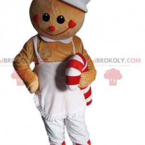 Mascot hombre beige con un delantal y azúcar de cebada -