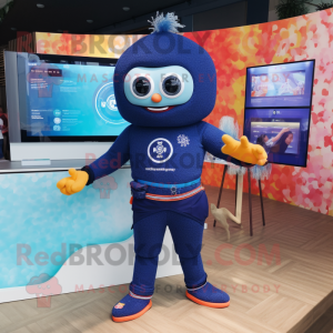 Navy Pad Thai mascot costume character dressed with a Swimwear and Smartwatches